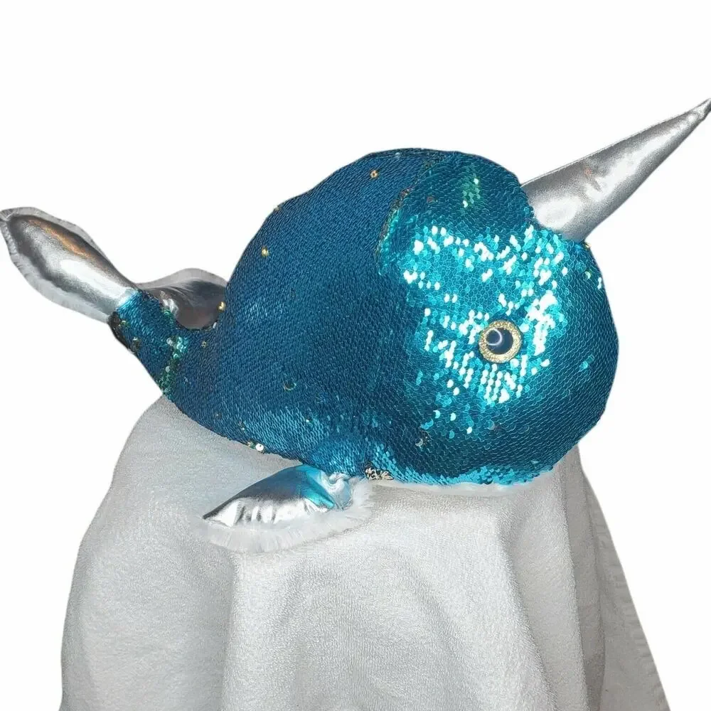 Dan Dee Collectors Choice Narwhal Whale 2 sided sequin sparkles Large plush